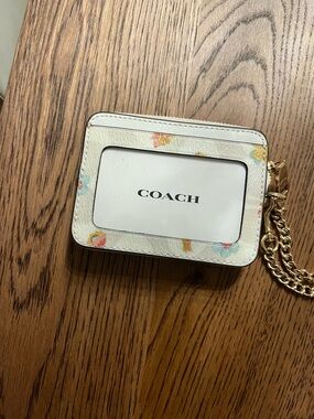 Coach Cream Card Case with Gold Chain Accent